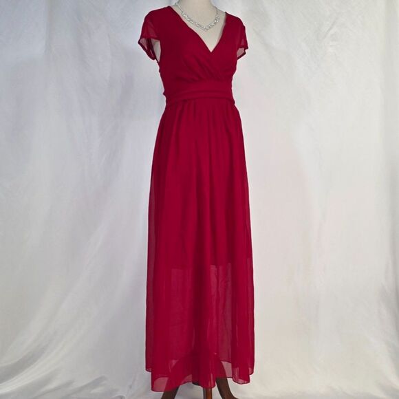 Women's Simple Silky Cap Sleeve Red Dress Size Medium - Picture 3 of 10